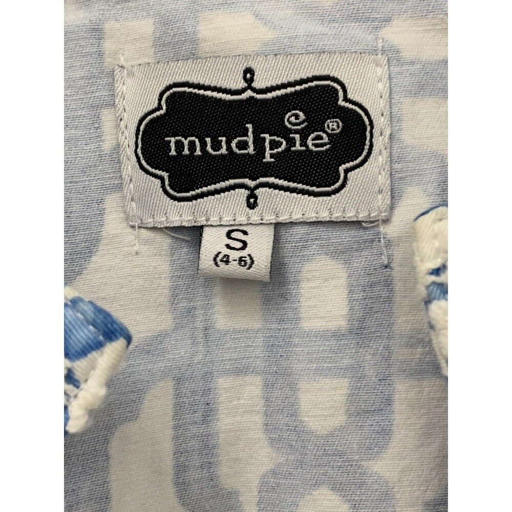 Mud Pie Kate Cotton Crochet Shift Dress Sz S Blue White Painterly Lattice Resort - Picture 14 of 15
